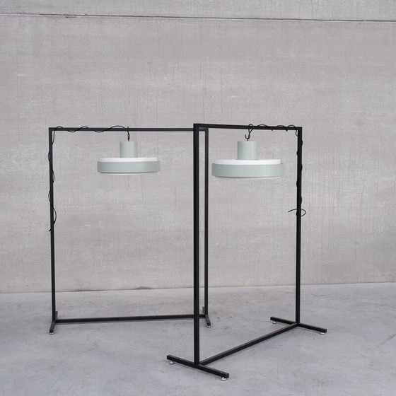 Image 1 of Vintage steel and glass suspension lamp by Raak, Netherlands 1960