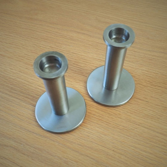 Image 1 of Set Of 2 Contemporary Steel 2000S Candlesticks