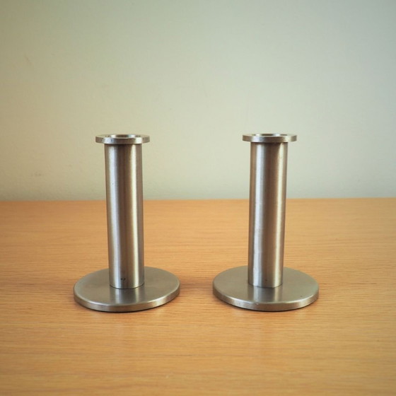 Image 1 of Set Of 2 Contemporary Steel 2000S Candlesticks