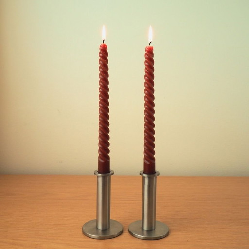 Set Of 2 Contemporary Steel 2000S Candlesticks