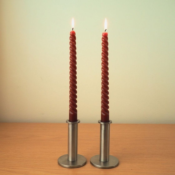 Image 1 of Set Of 2 Contemporary Steel 2000S Candlesticks