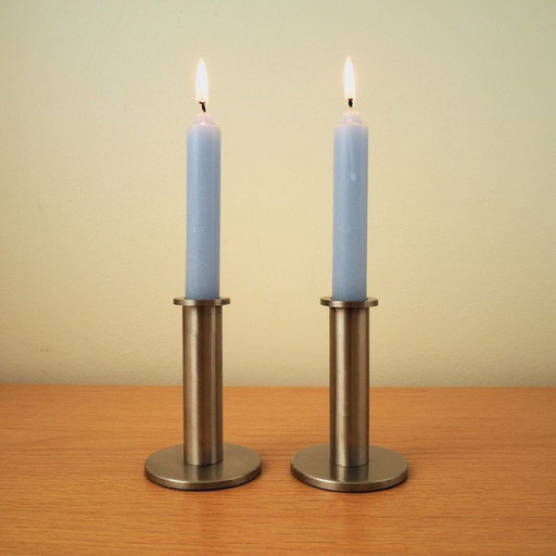 Set Of 2 Contemporary Steel 2000S Candlesticks