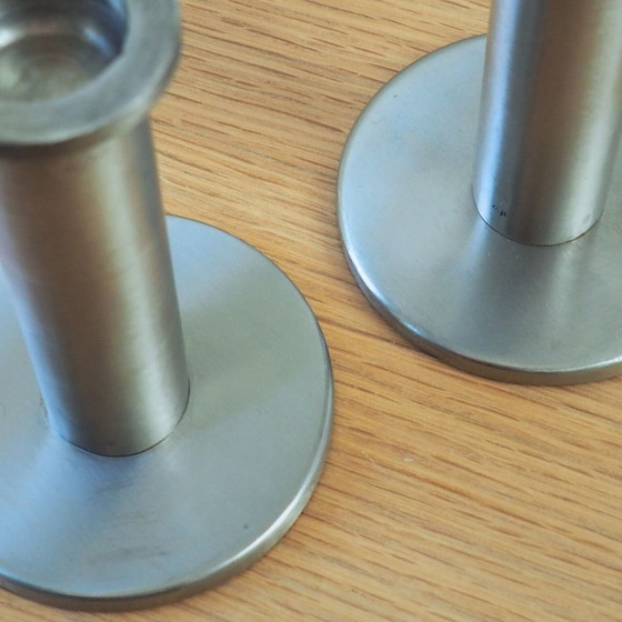 Image 1 of Set Of 2 Contemporary Steel 2000S Candlesticks