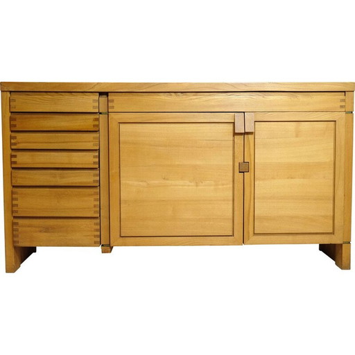 R13 vintage solid elm sideboard by Pierre Chapo, 1975