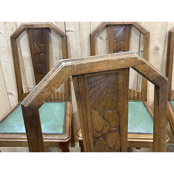 Image 1 of Set of 4 vintage Art Deco chairs in walnut and skai seat, 1930