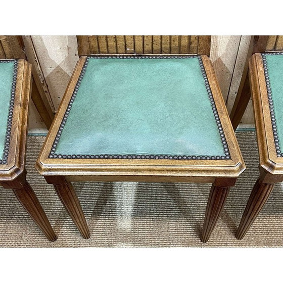 Image 1 of Set of 4 vintage Art Deco chairs in walnut and skai seat, 1930