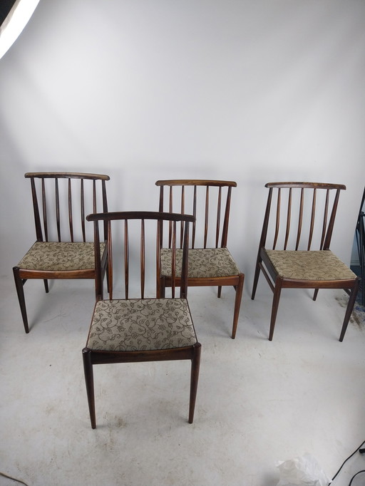 4X Rosewood Wooden Scandinavian Dining Chairs 1960'S