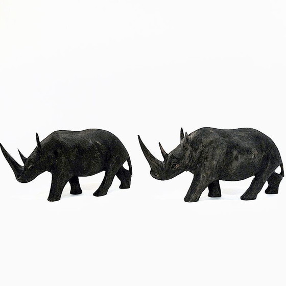 Image 1 of Vintage grey Rhino pair of wood, Scandinavia 1940s