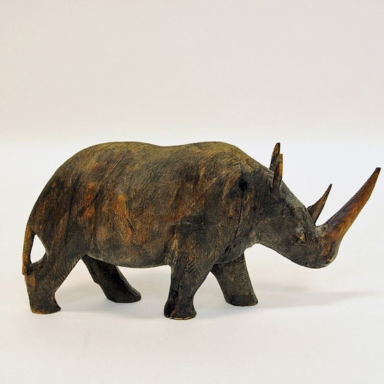Image 1 of Vintage grey Rhino pair of wood, Scandinavia 1940s