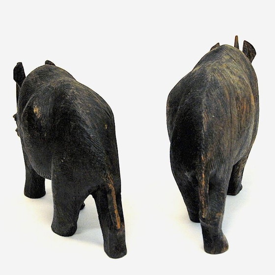 Image 1 of Vintage grey Rhino pair of wood, Scandinavia 1940s