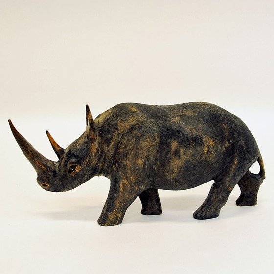 Image 1 of Vintage grey Rhino pair of wood, Scandinavia 1940s
