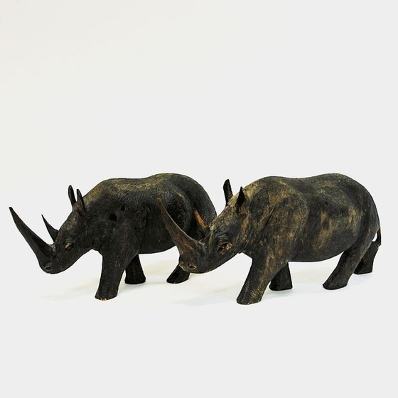 Image 1 of Vintage grey Rhino pair of wood, Scandinavia 1940s