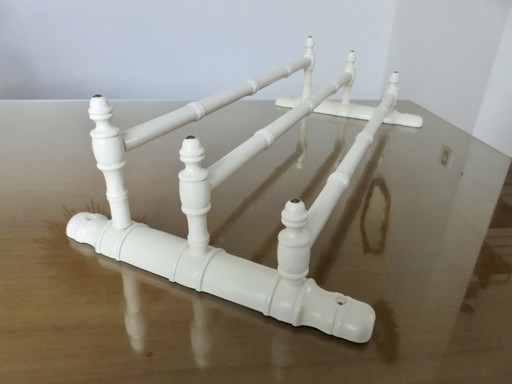 White Lacquered Turned Wood Towel Holder, Imitation Bamboo, 30s 40s