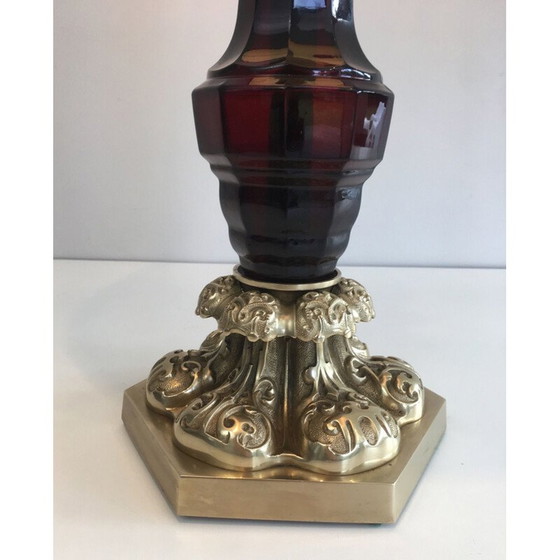 Image 1 of Lampada vintage in cristallo e bronzo, Francia 1940