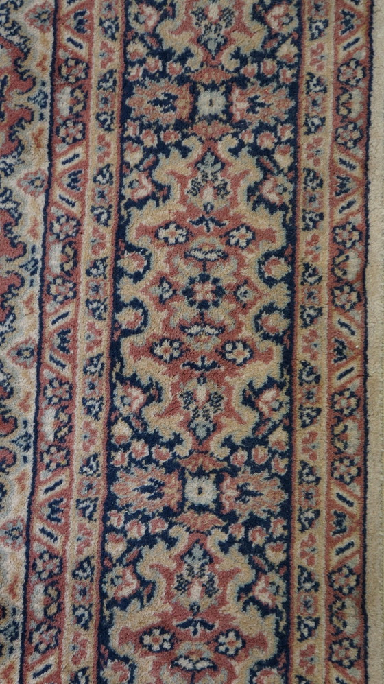 Image 1 of Tapis oriental en laine aux couleurs douces : rose, crème et bleu, 290x200cm