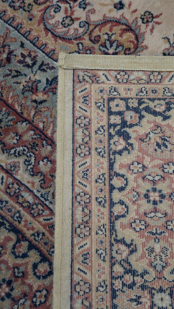 Image 1 of Tapis oriental en laine aux couleurs douces : rose, crème et bleu, 290x200cm