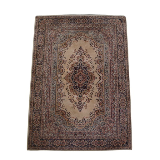 Tapis oriental en laine aux couleurs douces : rose, crème et bleu, 290x200cm