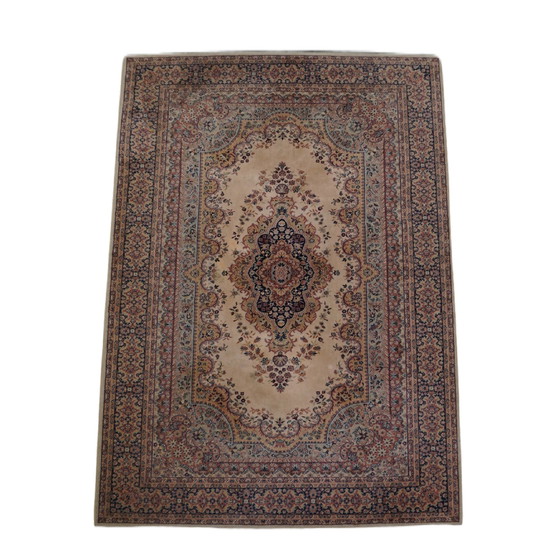 Image 1 of Tapis oriental en laine aux couleurs douces : rose, crème et bleu, 290x200cm