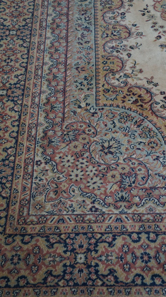 Image 1 of Tapis oriental en laine aux couleurs douces : rose, crème et bleu, 290x200cm