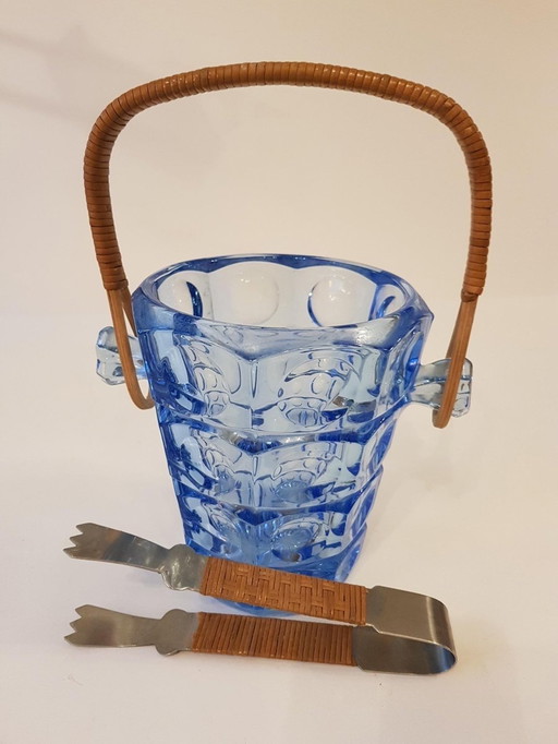 Ice Bucket With Tong By Jurnikl For Rosice Glassworks, 1960S