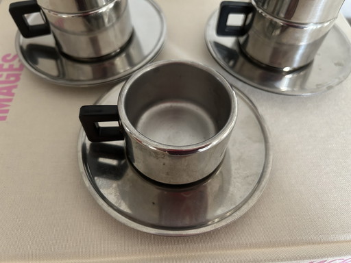 6X Casalinghi Italy Stainless Steel Chrome Espresso Cup & Saucer