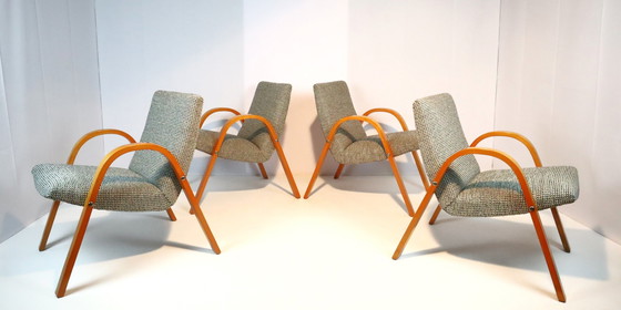 Image 1 of 4x Bow Wood armchairs 1950