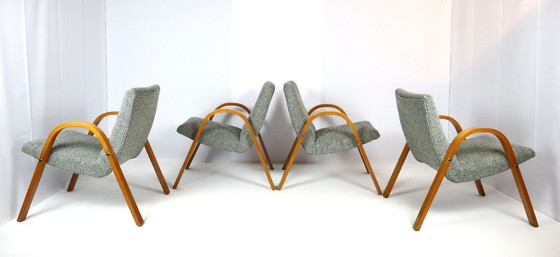 Image 1 of 4x Bow Wood armchairs 1950