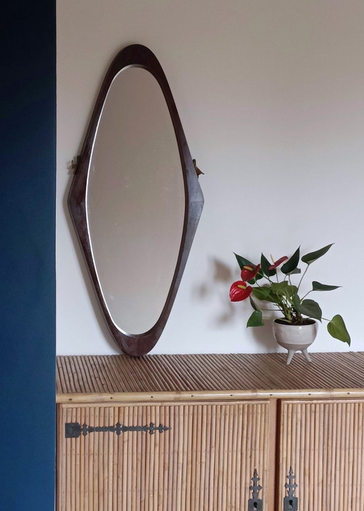 50s-60s Italian Solid Teak Mirror