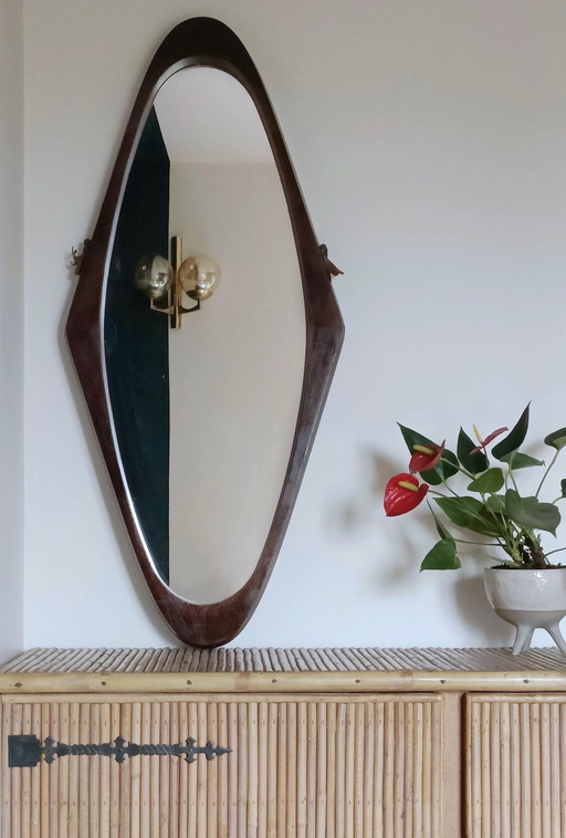 50s-60s Italian Solid Teak Mirror