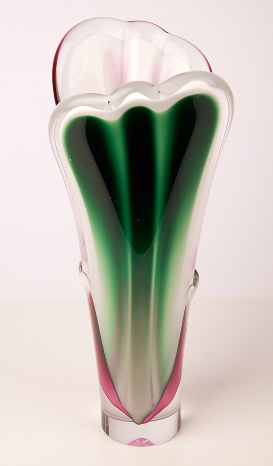 工芸品 Swedish Flygsfors art glass Coquille Vintage Flygsfors Coquille Studio Art Glass Vase | €189