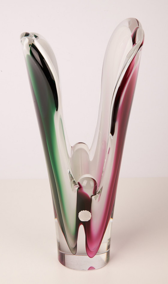 工芸品 Swedish Flygsfors art glass Coquille Flygsfor Coquille Glass Bowl/Basket by Paul Kedelv. For Sale