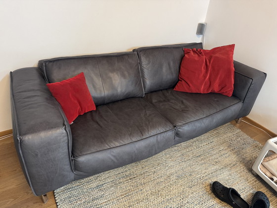 Image 1 of 3-seater leather couch with 1 armchair