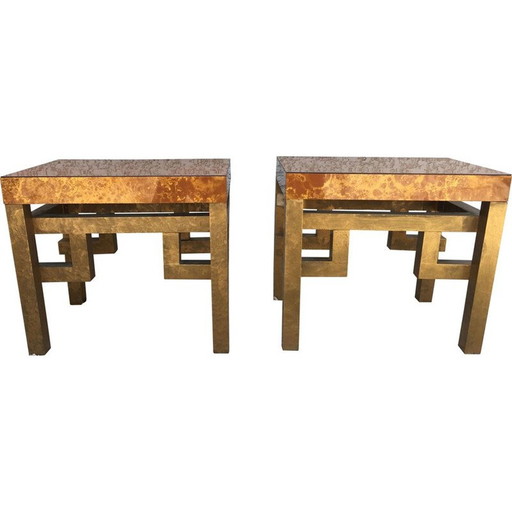 Pair of vintage gold melamine cloud sofa ends, 1970