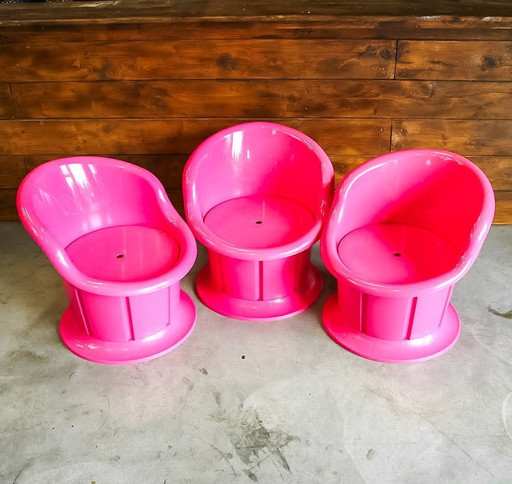 3x Pink Popptorp Armchairs, Ikea 1990s by K.HAGBERG