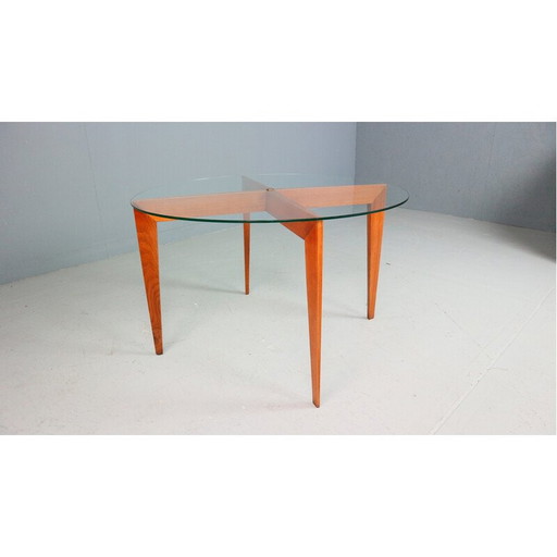 Vintage oak and crystal coffee table by Gio Ponti for Isa Bergamo, Italy 1957