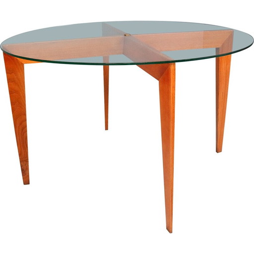 Vintage oak and crystal coffee table by Gio Ponti for Isa Bergamo, Italy 1957
