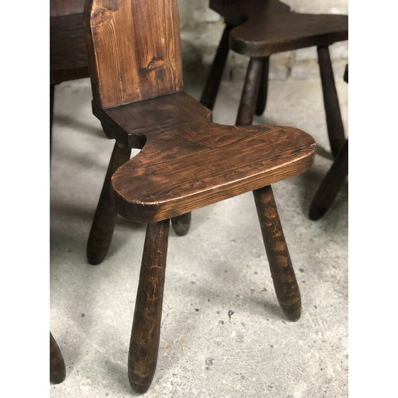 Image 1 of Set of 6 gouged vintage Brutalist mountain chairs, 1960
