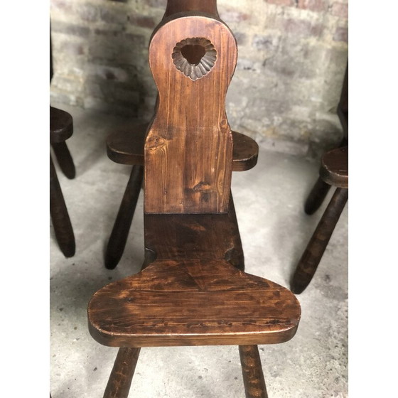 Image 1 of Set of 6 gouged vintage Brutalist mountain chairs, 1960