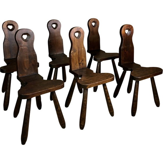 Image 1 of Set of 6 gouged vintage Brutalist mountain chairs, 1960