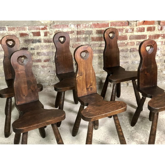 Image 1 of Set of 6 gouged vintage Brutalist mountain chairs, 1960