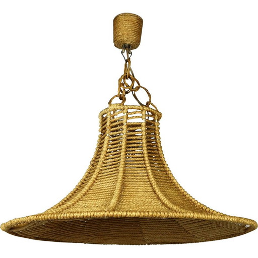 Vintage rope pendant lamp by Audoux-Minet, 1950