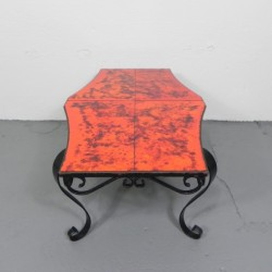 Image 1 of Lourde table basse vintage 3 carreaux dans un cadre en acier - années 1960