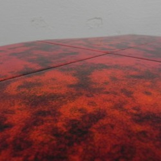 Image 1 of Lourde table basse vintage 3 carreaux dans un cadre en acier - années 1960