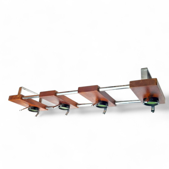 Image 1 of Mid - Century Design Teak Coat Rack Chrome Frame 62X10X18