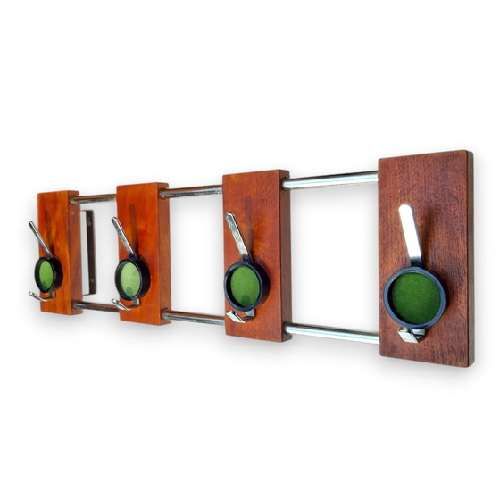 Image 1 of Mid - Century Design Teak Coat Rack Chrome Frame 62X10X18