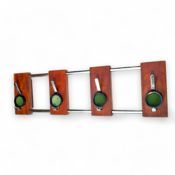 Image 1 of Mid - Century Design Teak Coat Rack Chrome Frame 62X10X18