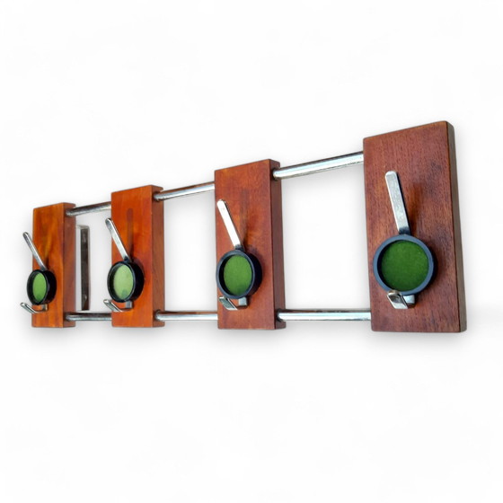 Image 1 of Mid - Century Design Teak Coat Rack Chrome Frame 62X10X18