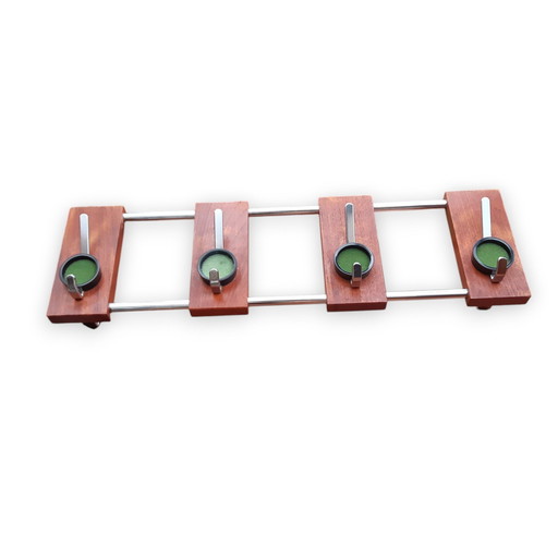 Mid - Century Design Teak Coat Rack Chrome Frame 62X10X18