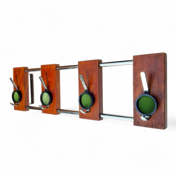 Image 1 of Mid - Century Design Teak Coat Rack Chrome Frame 62X10X18