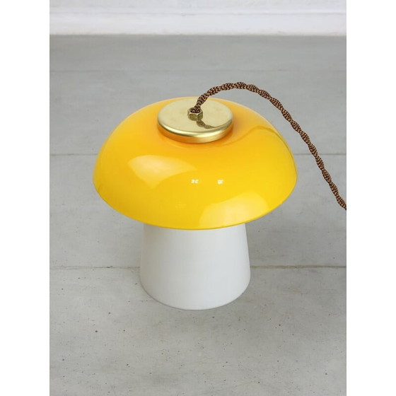 Image 1 of Mid-century yellow glass and brass Mushroom table lamp